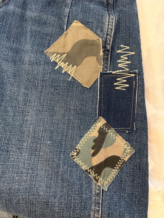 PILCRO ANTHROPOLOGIE Kenna Mid Rise Heritage Barrel Jeans Camo Patchwork 24 - Picture 11 of 11